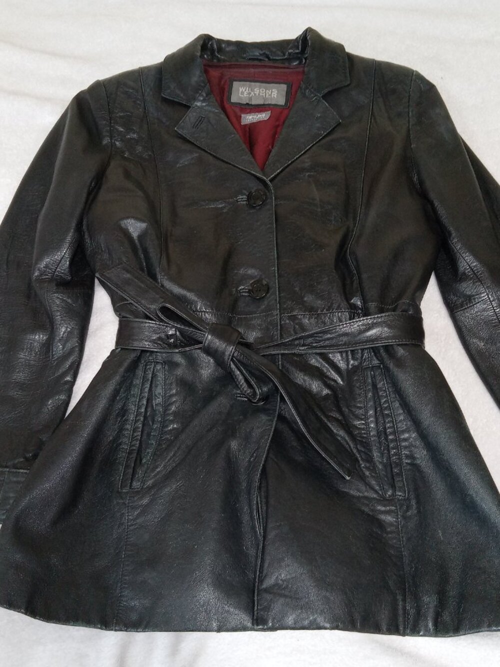 Wilsons Leather Womens L Black Leather Belted Jacket Thinsulate Liner Vintage - Picture 8 of 16
